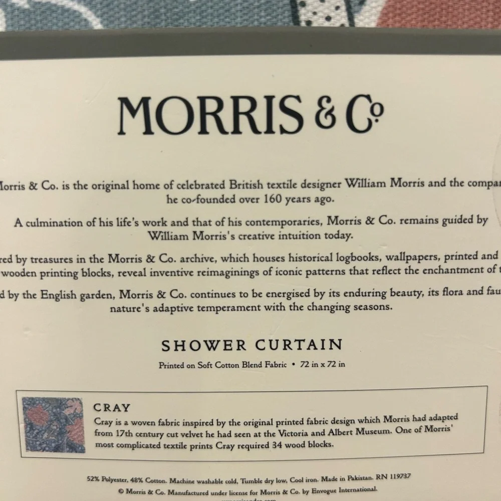William Morris & Co Shower Curtain CRAY Blue Pink Green 72x72